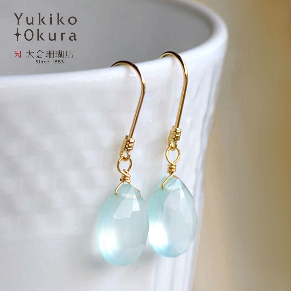 カルセドニー フラットドロップ イヤリング ピアス