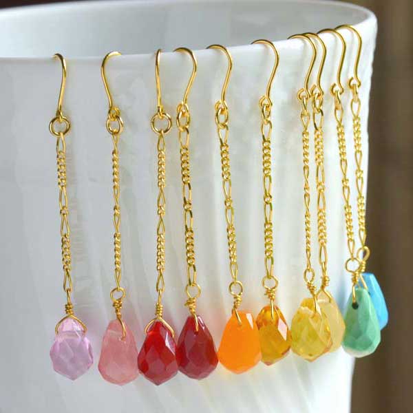 カラフル ドロップカットパーツ ロング イヤリング ピアス