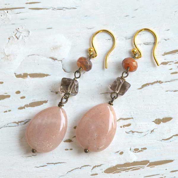 スモーキークォーツ フェルスパー イヤリング ピアス