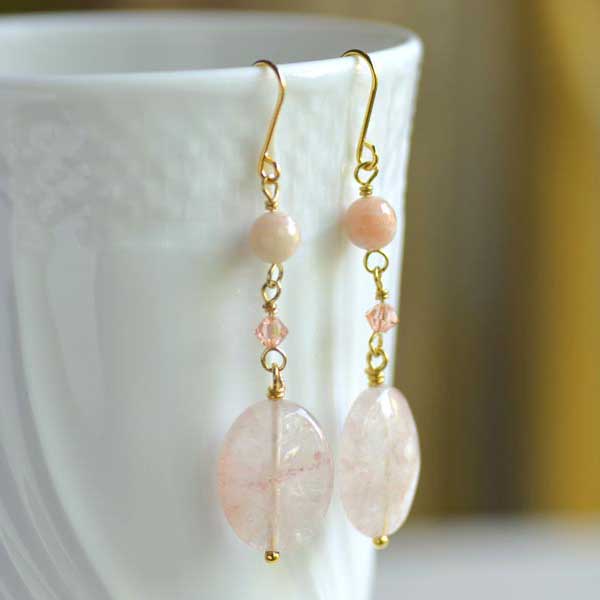 クォーツ フェルスパー ロング イヤリング ピアス