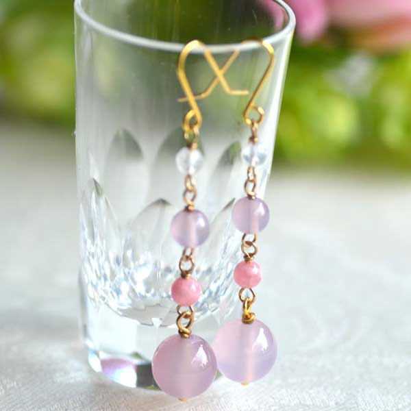 ピンクカルセドニー ロードクロサイト イヤリング ピアス