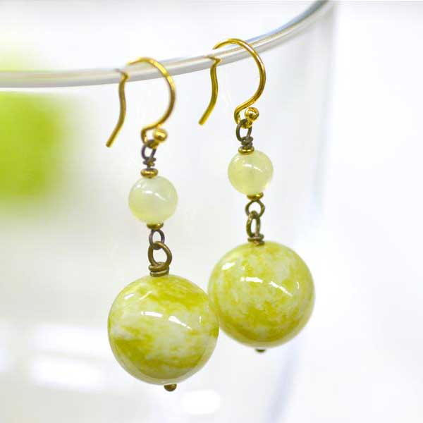 ナチュラルストーン プレナイト ロング イヤリング ピアス