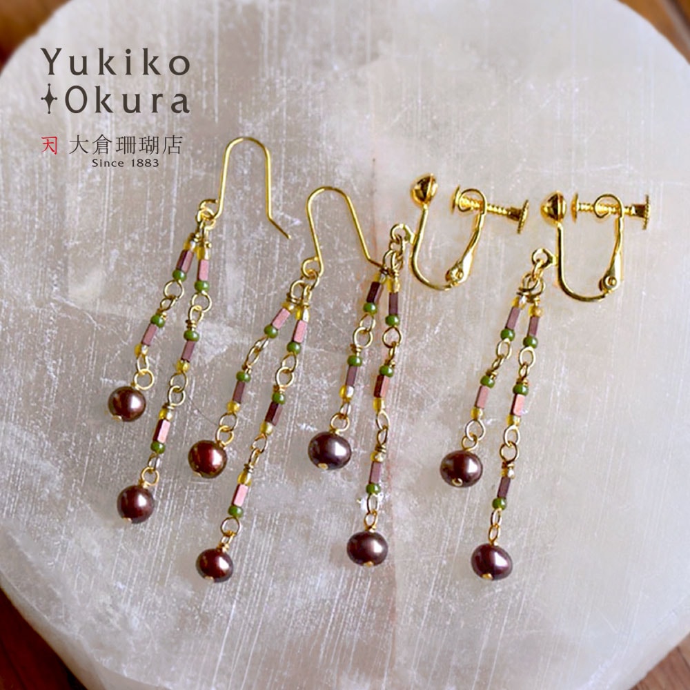 淡水パール ブロンズカラーストーン イヤリング ピアス