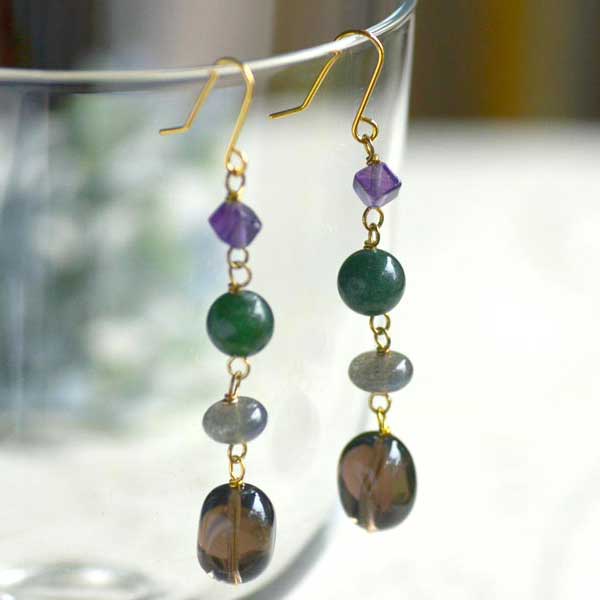 スモーキークォーツ ラブラドライト アメシスト アベンチュリン ロング イヤリング ピアス