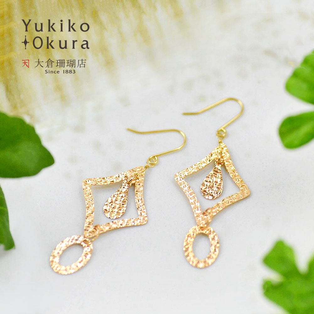 K18 PG ジオメトリック フリンジ ピアス