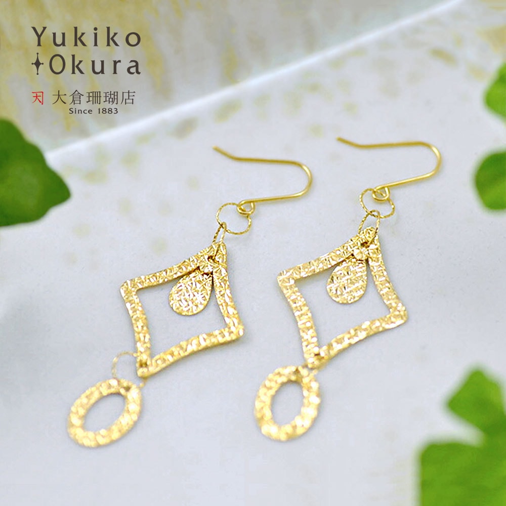 K18 YG ジオメトリック フリンジ ピアス