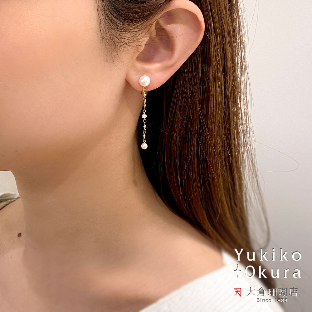 K18 淡水パール フリンジ イヤリング