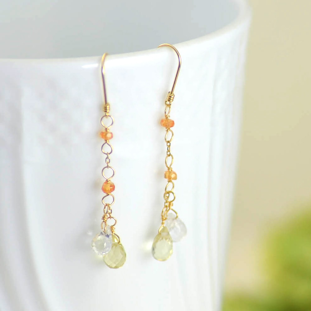 K18 レモンクォーツ マンダリンオレンジ ホワイトトパーズ ピアス