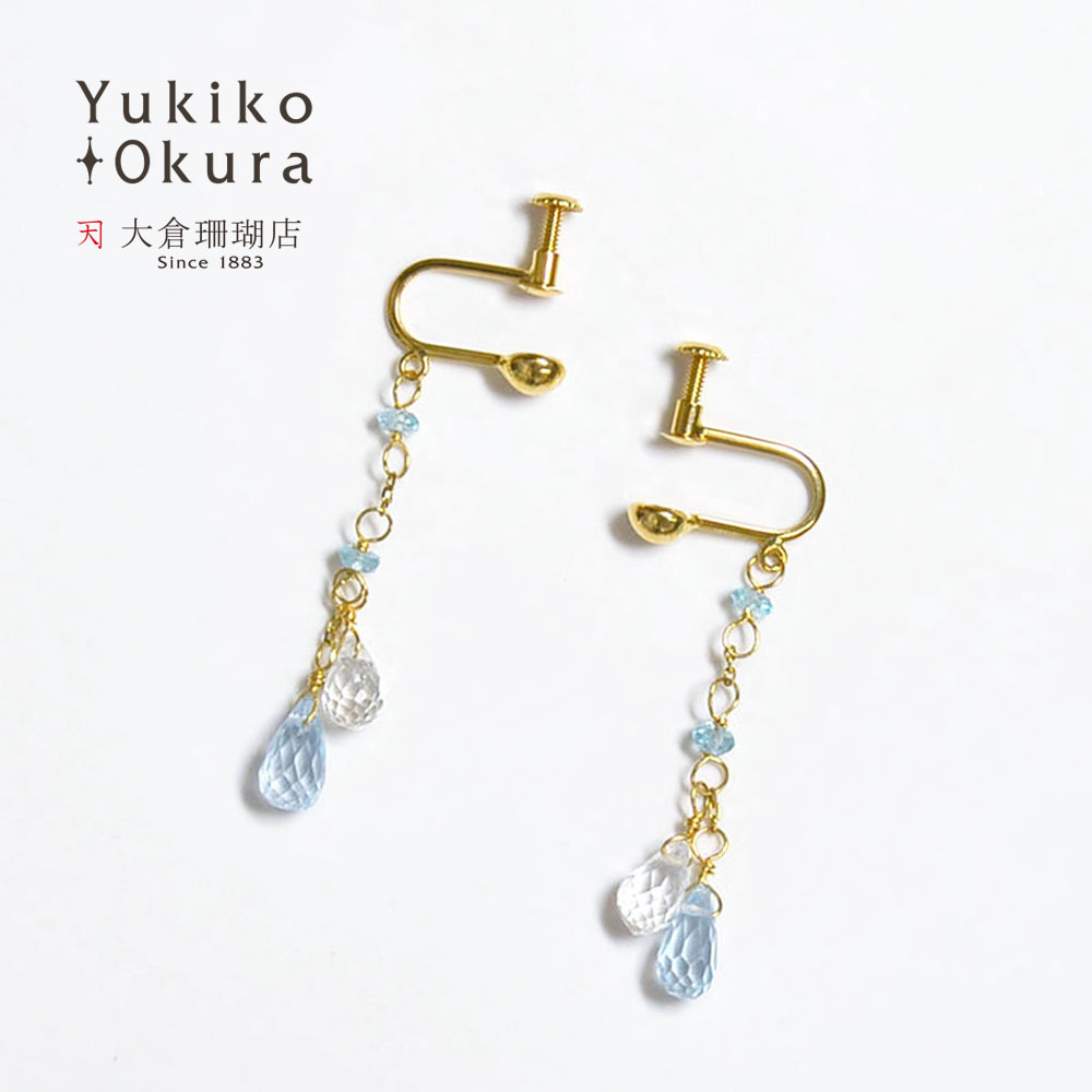 K18 ブルートパーズ アパタイト ホワイトトパーズ イヤリング