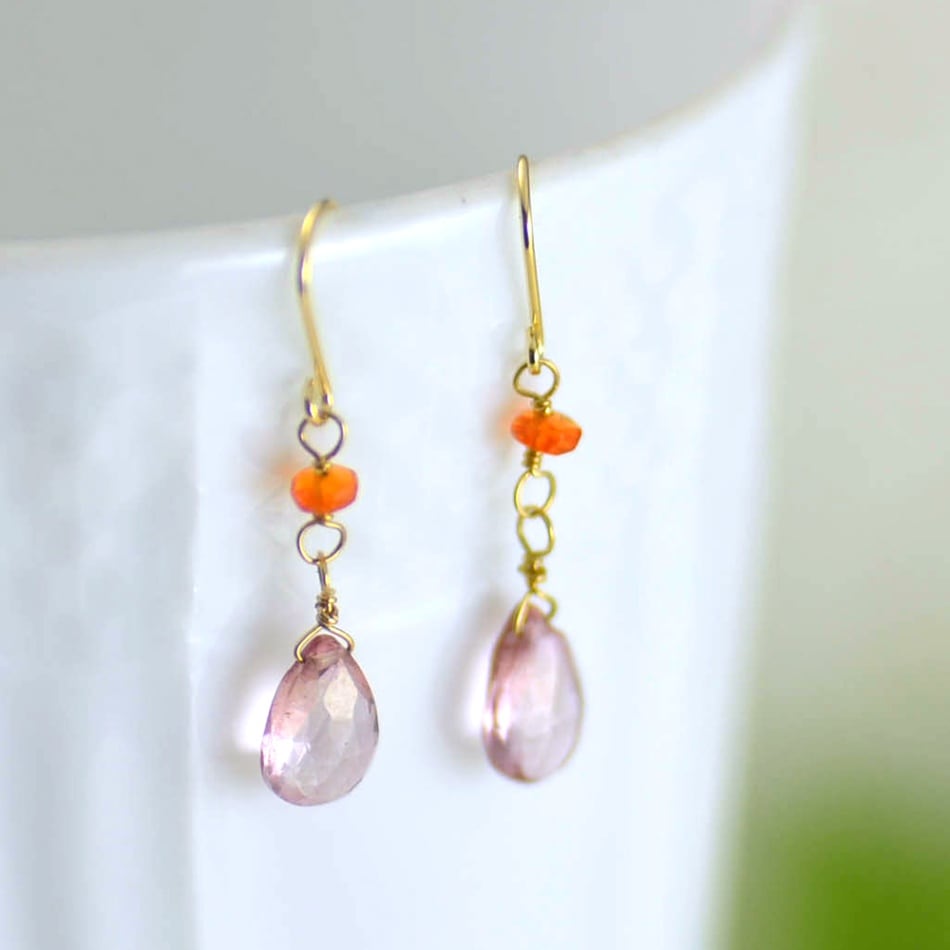 K18 ピンク トパーズ ファイヤーオパール イヤリング ピアス