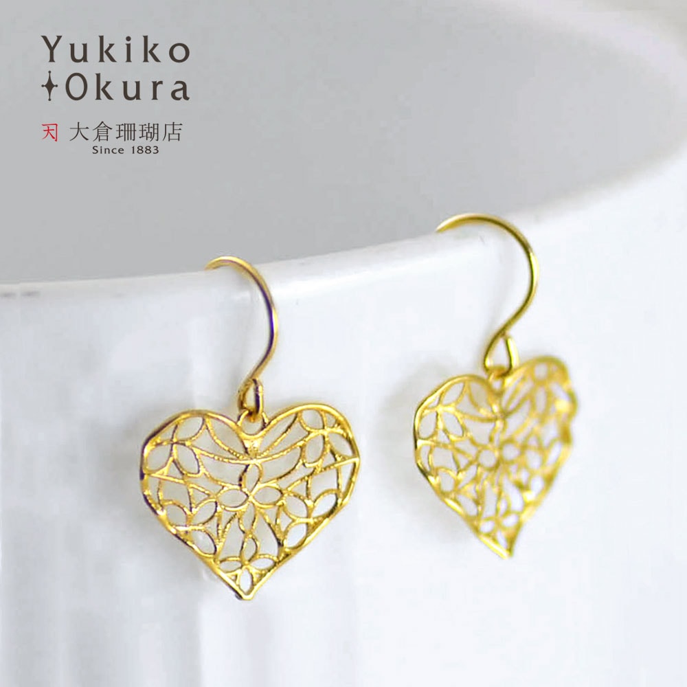 K18 YG すかし ハート ピアス