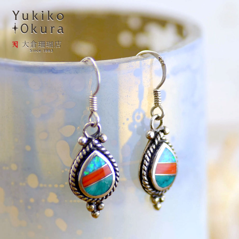 シルバー925 マルチストーン ペアーシェープ ピアス (小)