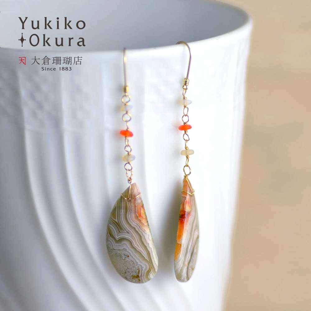 K18 クレ－ジーレースアゲイト オパール ピアス