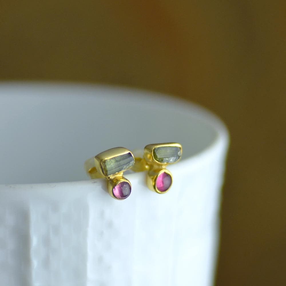 シルバー925 (ゴールド仕上げ) トルマリン ピアス