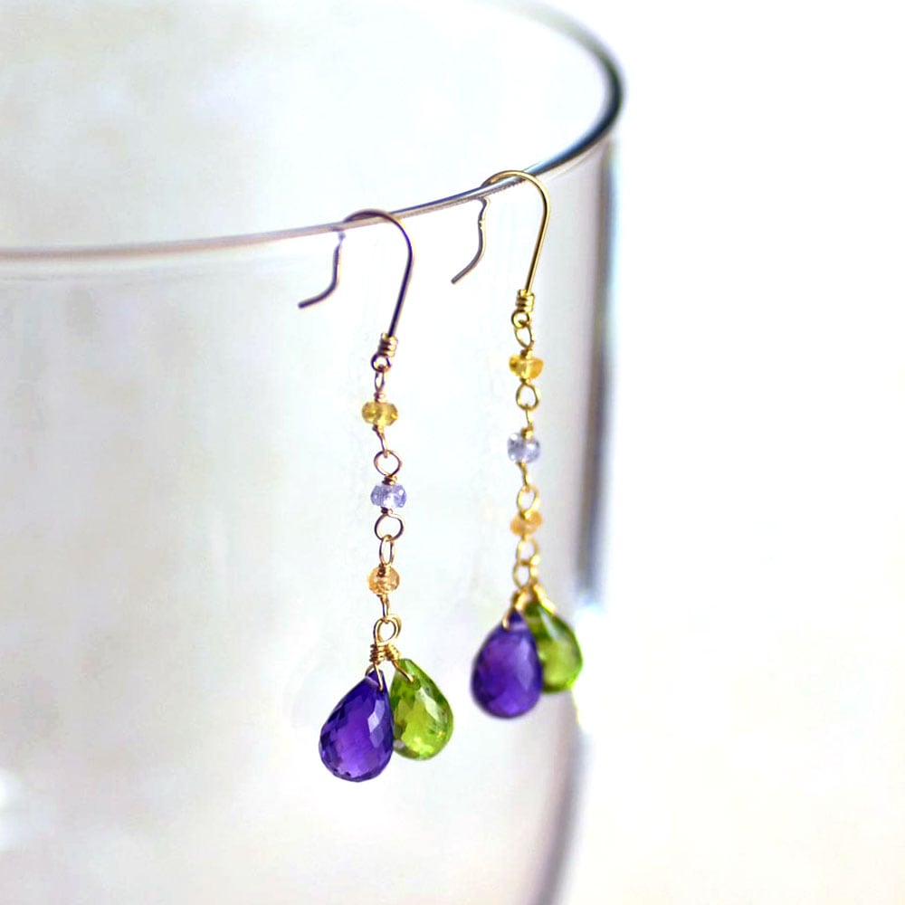 K18 アメシスト ペリドット マルチサファイア イヤリング ピアス