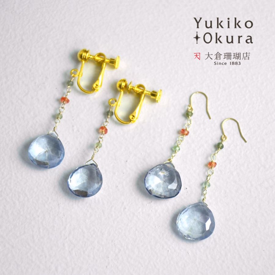 K10 ブルークォーツ ハートカット サファイア ロング イヤリング ピアス