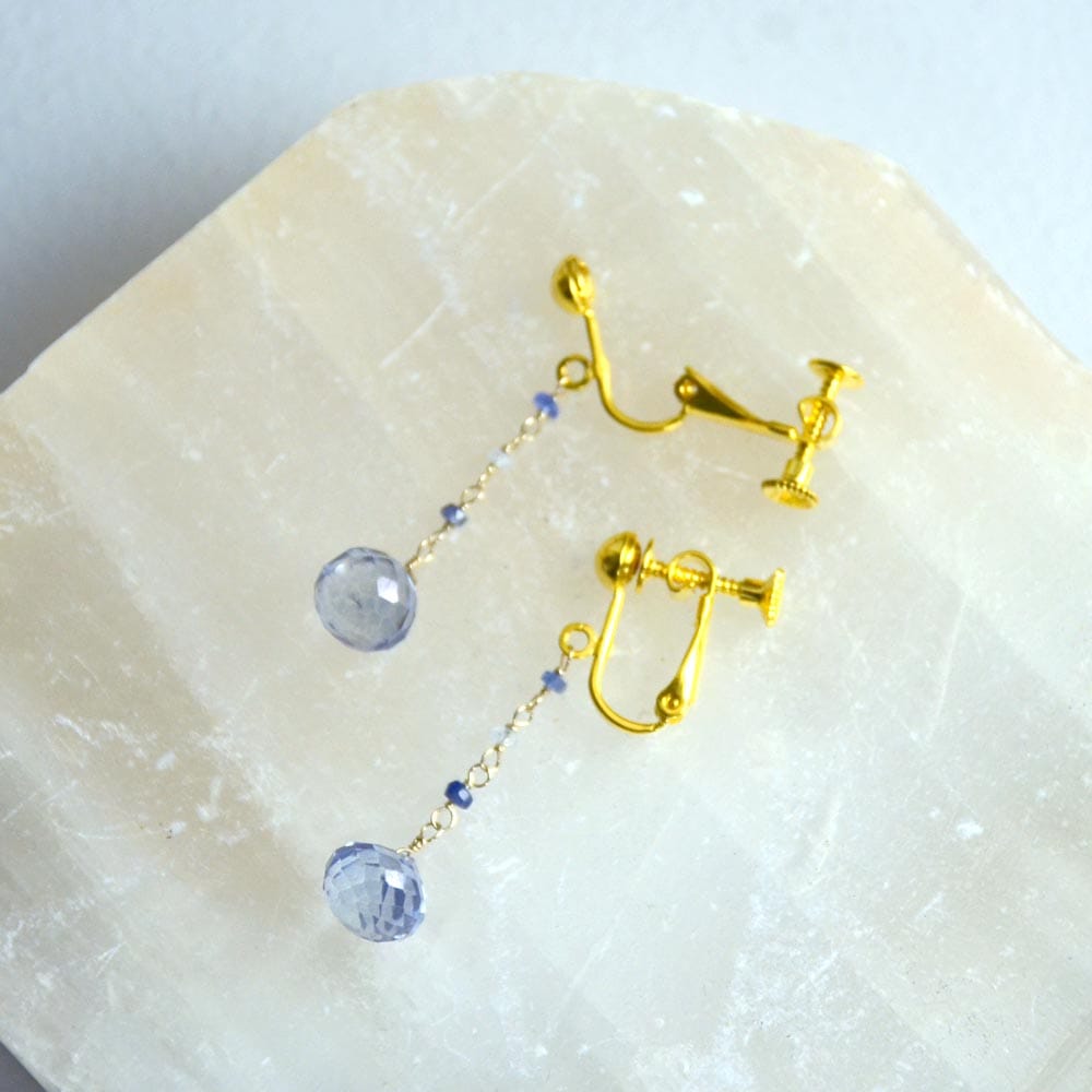 K10 ブルークォーツ オニオンカット サファイヤ ロング イヤリング ピアス