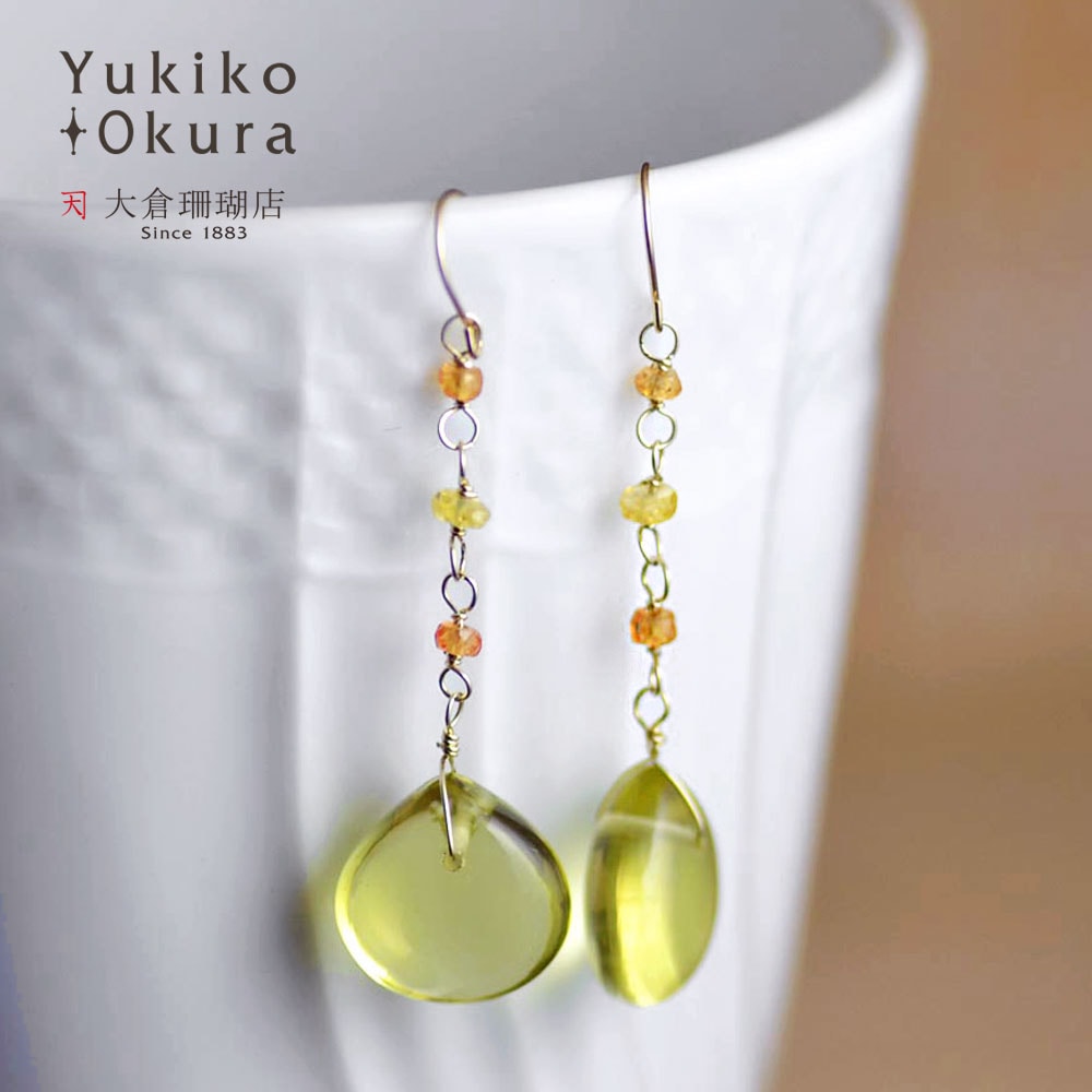 K10 レモンクォーツ ハートカット サファイヤ ロング イヤリング ピアス