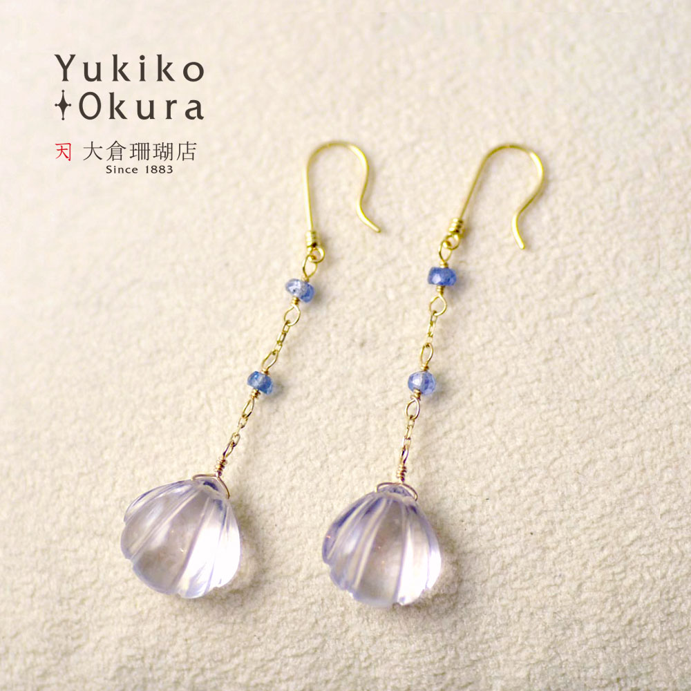 K18 アメシスト サファイヤ ホタテ ロング ピアス