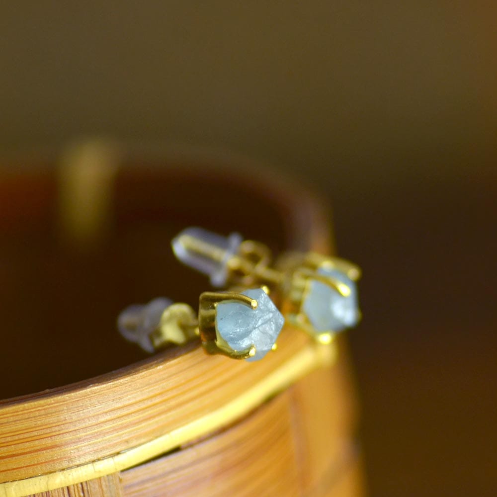 シルバー925 (ゴールドカラー) アクマリン ピアス