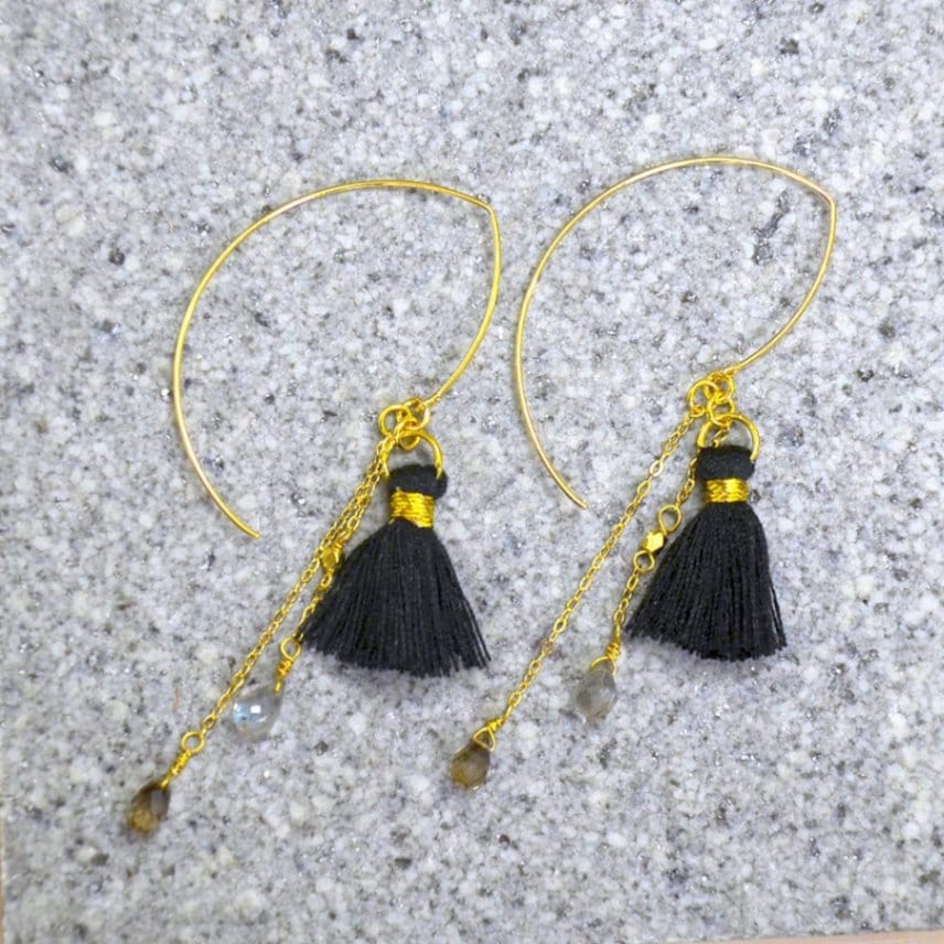 スモーキークォーツ ラブラドライト フック ピアス