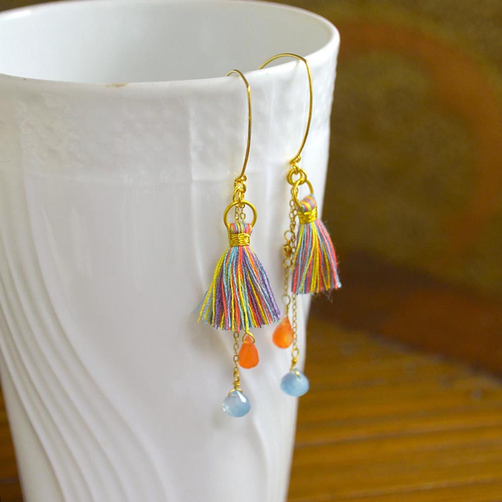 カーネリアン ブルーカルセドニー フック ピアス