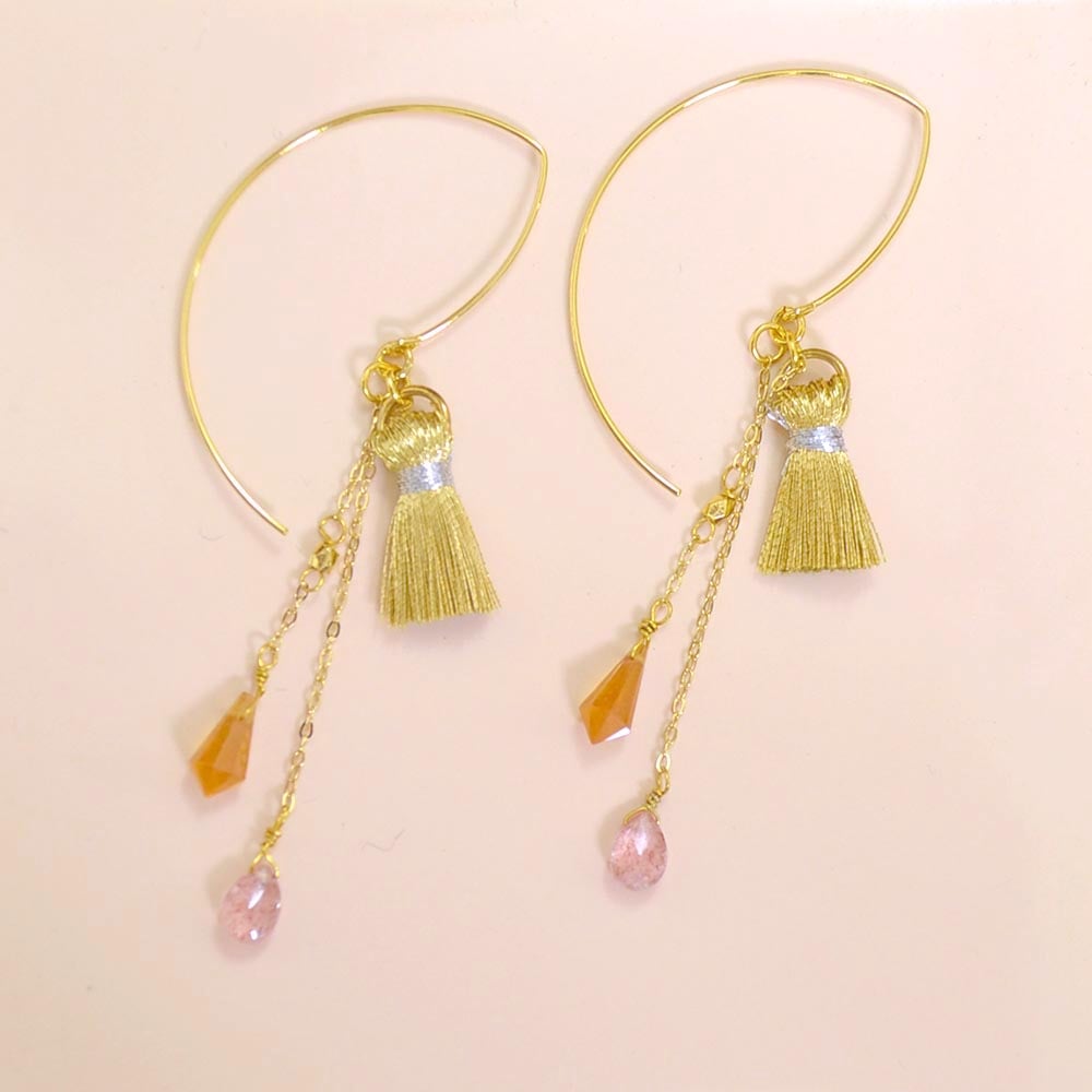 ヘソナイトガーネット ストロベリークォーツ フック ピアス