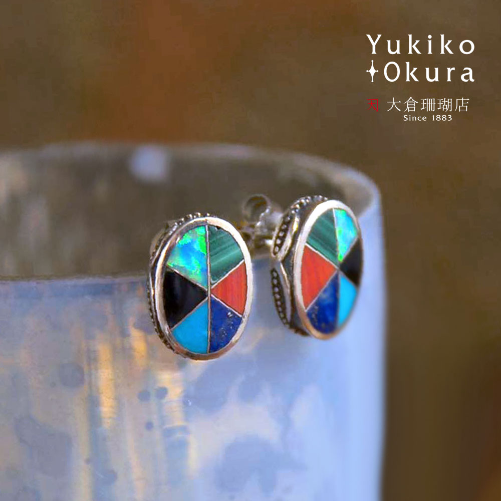 【12月限定ポイント10倍】シルバー925 モザイク オーバル ピアス