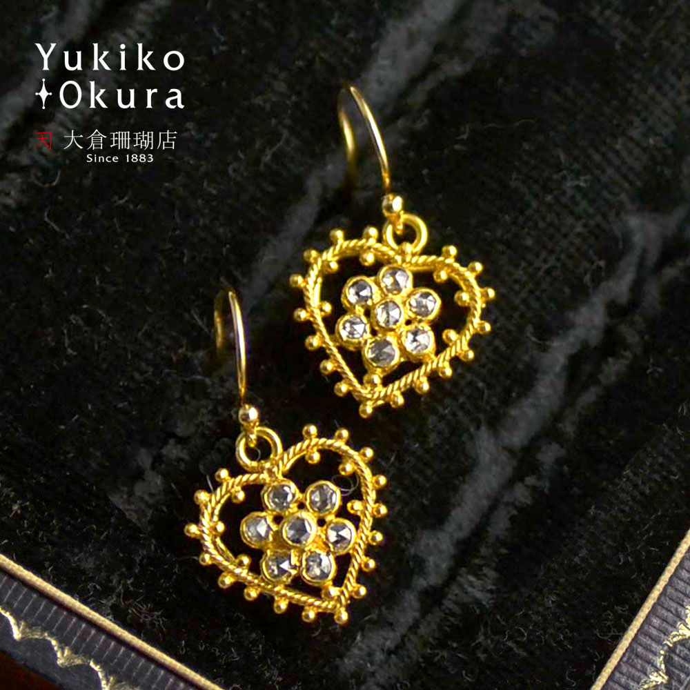 K18 ブラウンダイヤ ハート ピアス