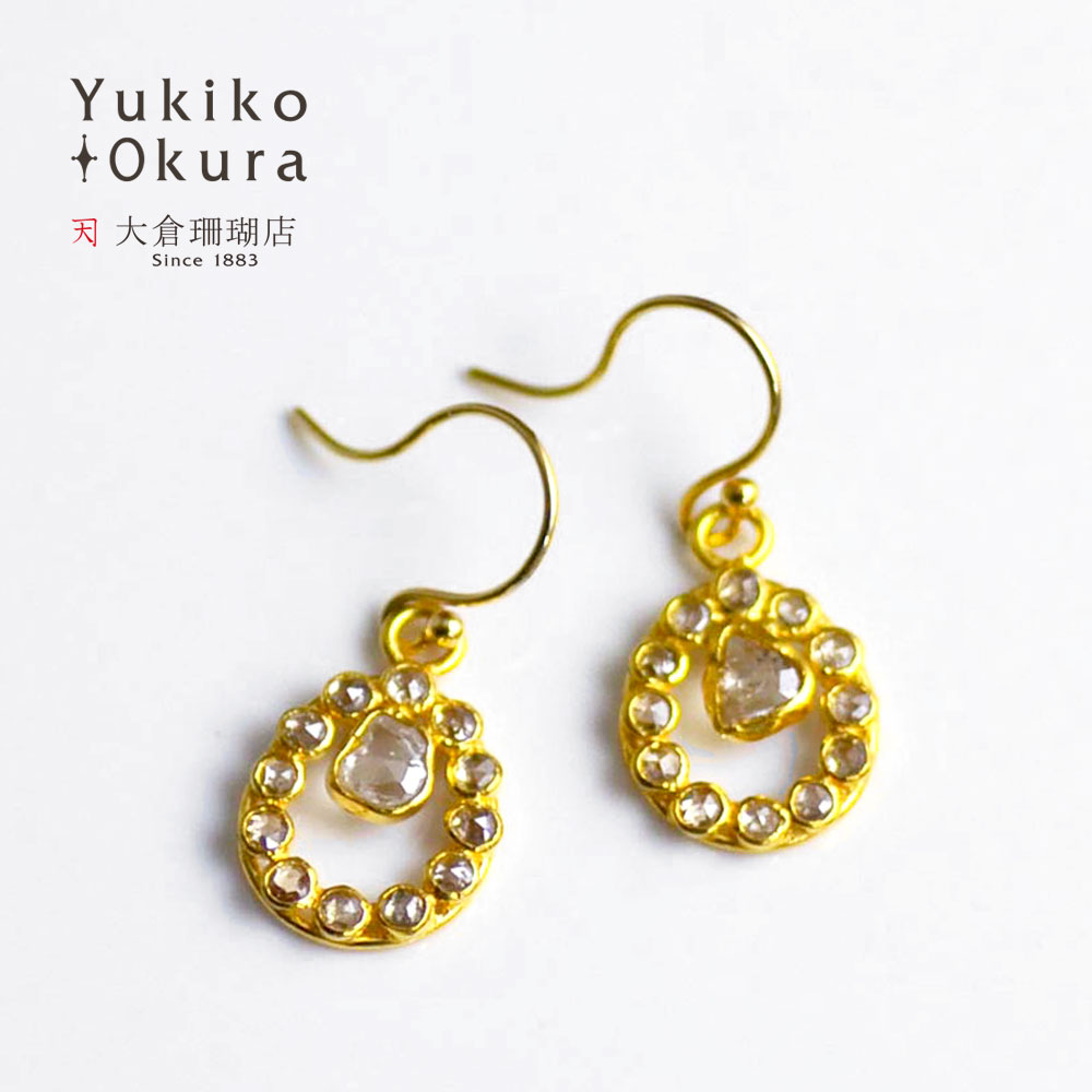 K18 ブラウンダイヤ オーバル フック ピアス