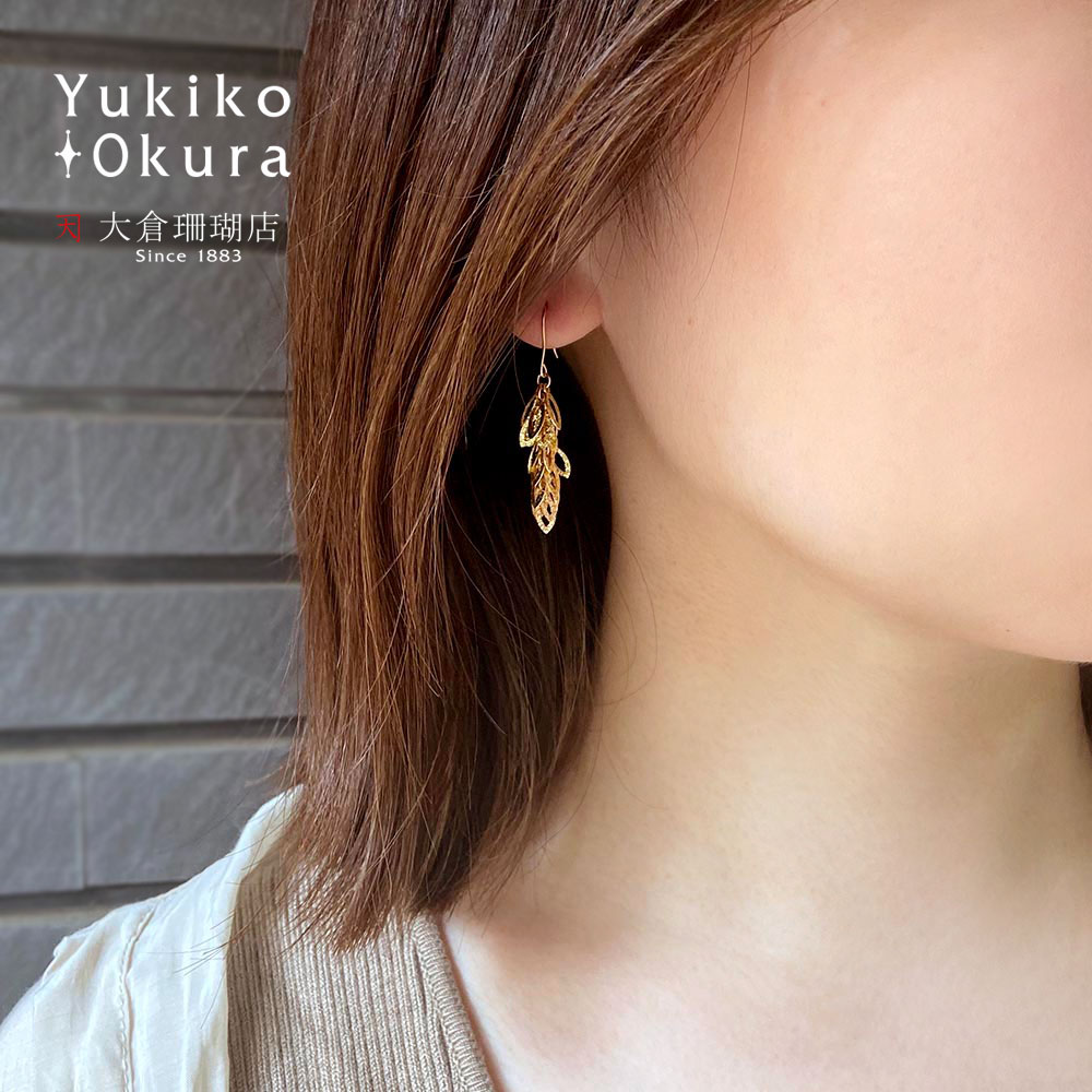 K18 リーフ フリンジ ピアス