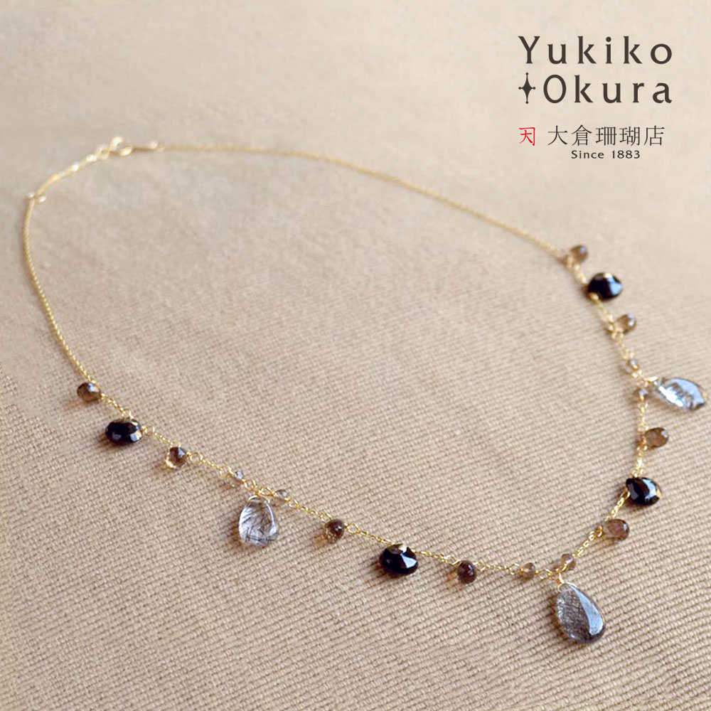 K18 ブラックルチル スモーキークォーツ ブラックスピネル ショートネックレス