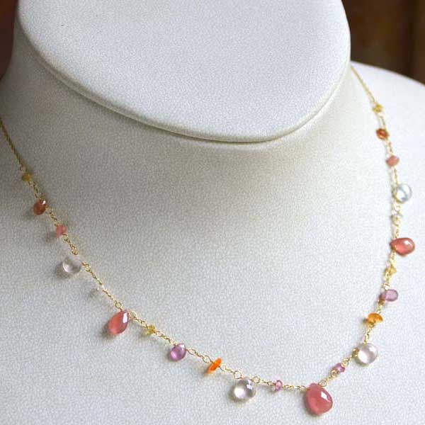 K18 ロードクロサイト ローズクォーツ トルマリン ショートネックレス
