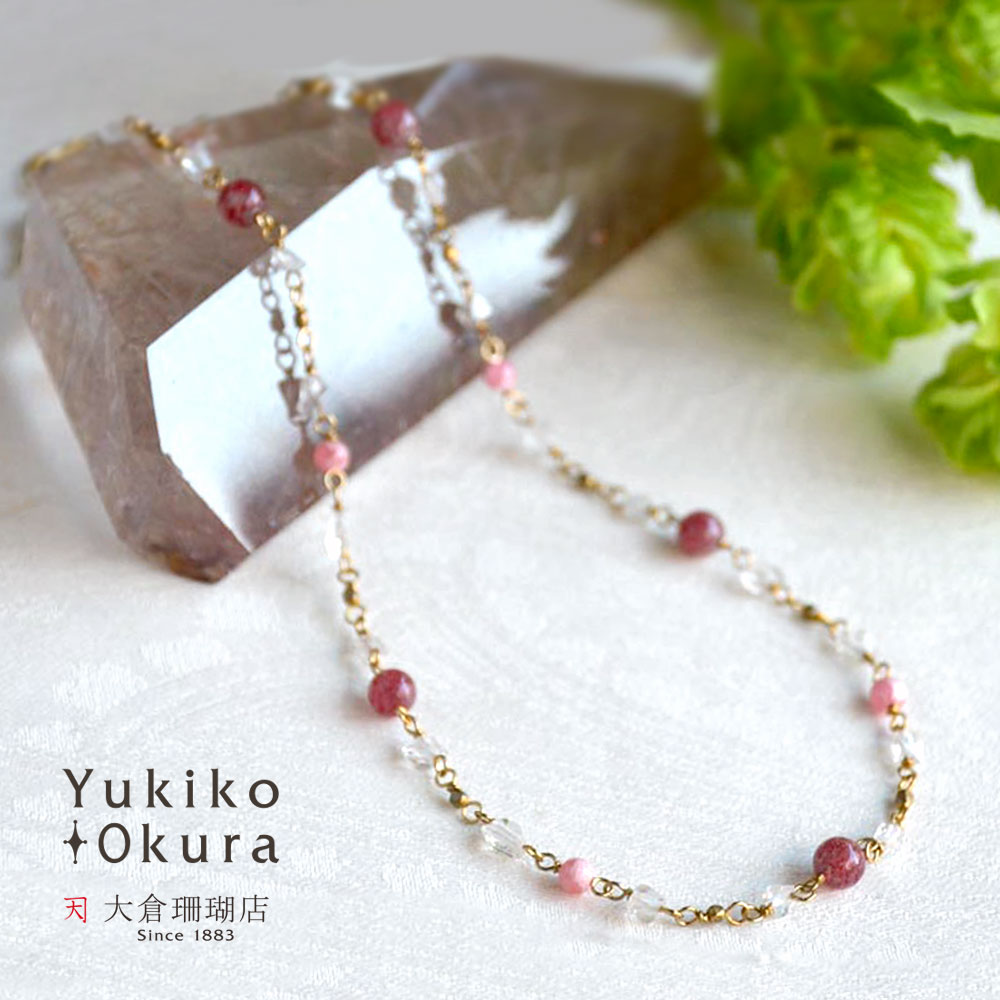 クォーツ ロードクロサイト ピンつなぎショートネックレス