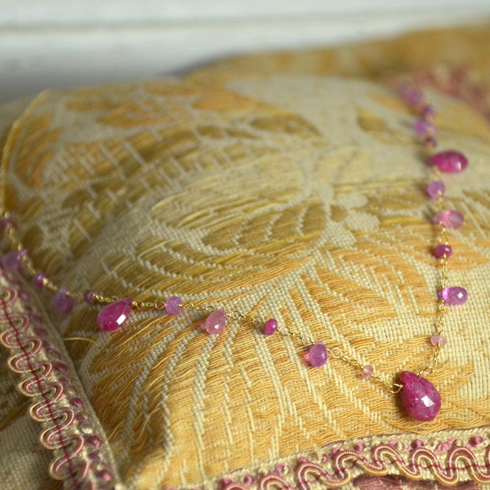 K18 サファイア トルマリン フリンジネックレス