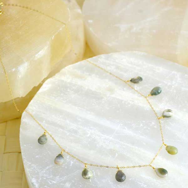 K18 オーシャンジャスパー ドロップ ショート ネックレス
