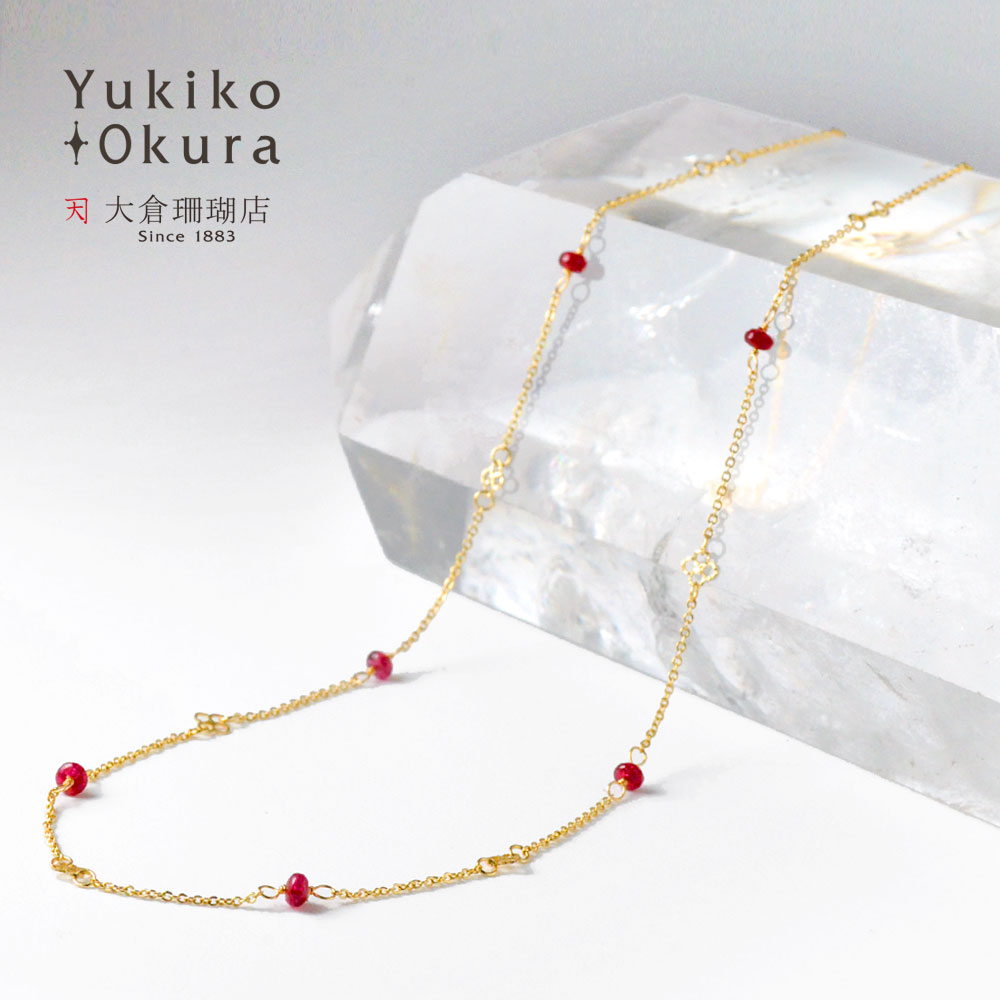 K18 レッドスピネル フラワーチェーンネックレス