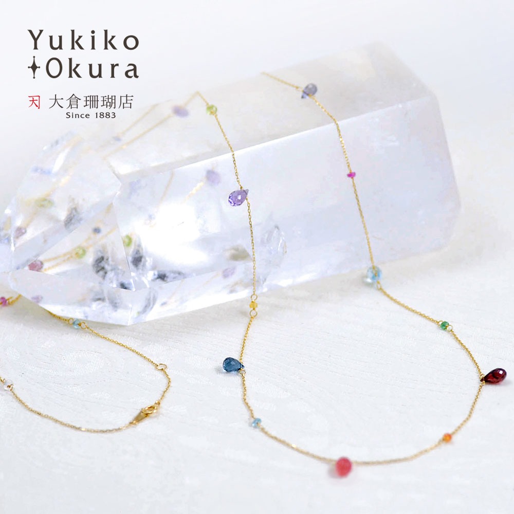 K18 サファイヤ シトリン ガーネット ロードクロサイト アイオライト カラフルロングネックレス　7l