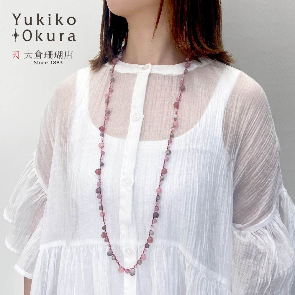 レピドライト ストロベリー クォーツ ロング ニット ネックレス