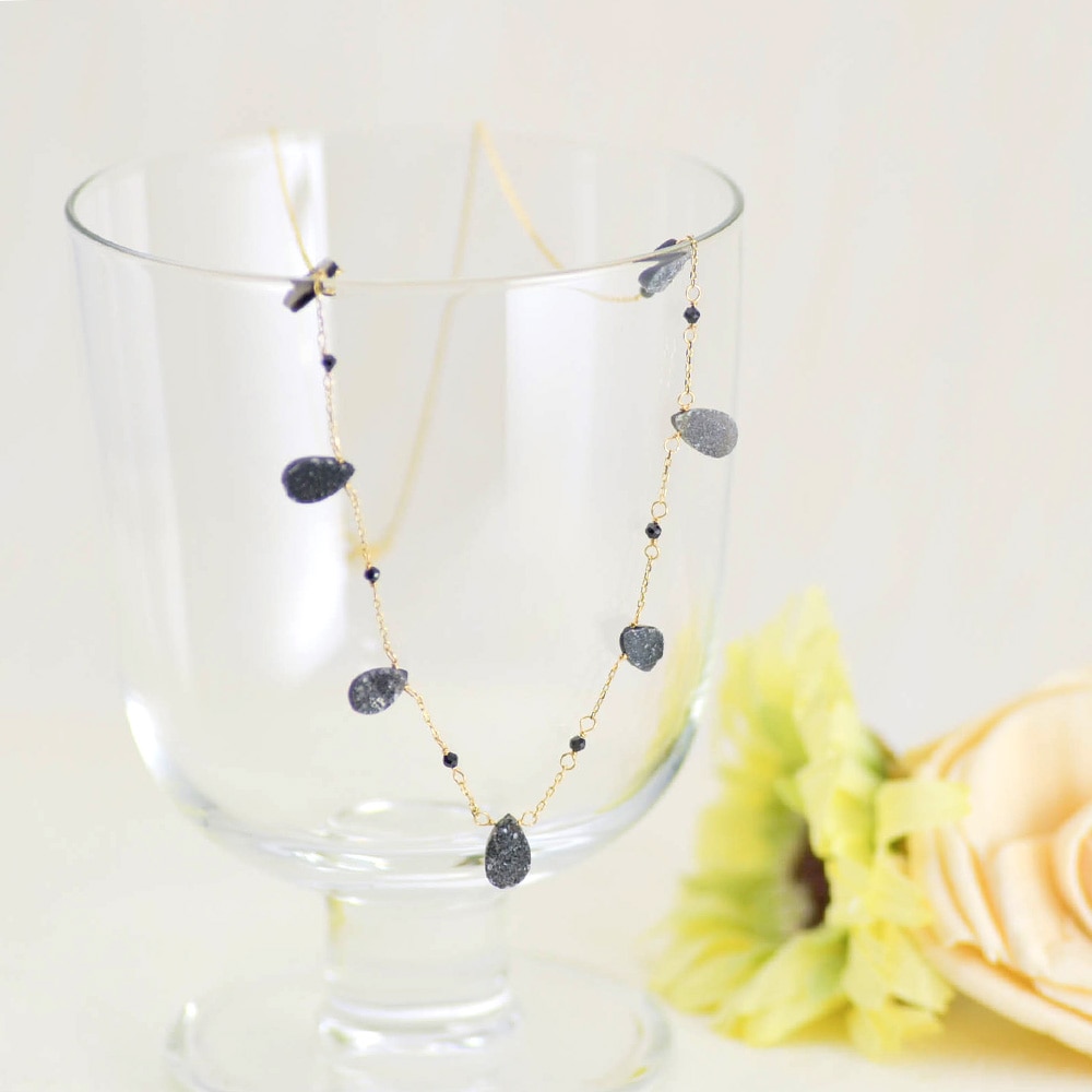 K18 ブラック ドゥルージー フリンジ ネックレス