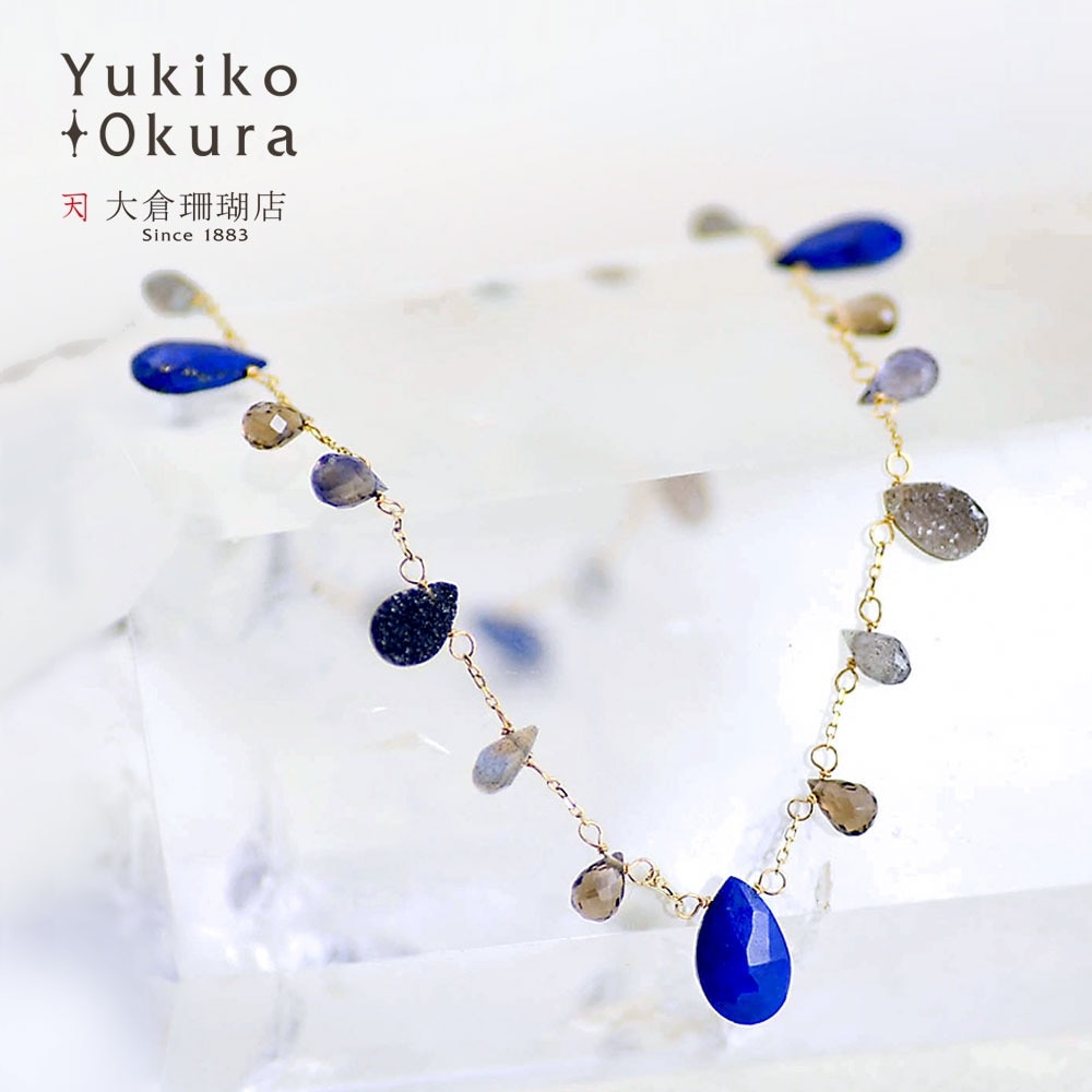 K18 ラピズラズリ ブラック ドゥルージー フリンジ ネックレス