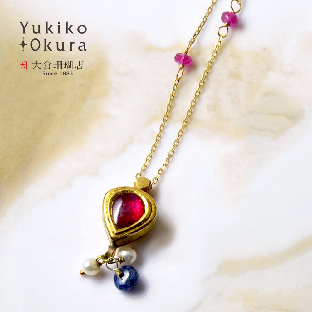 K18 ルビー サファイヤ 淡水 パール ネックレス