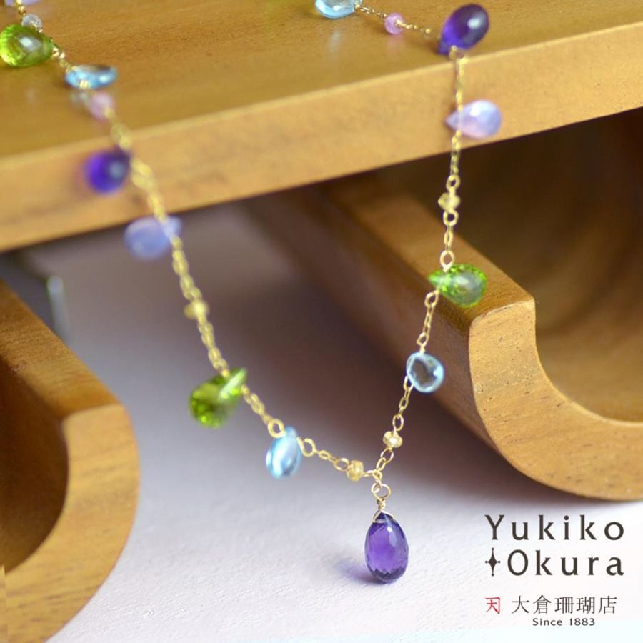 K18 アメシスト ペリドット クォーツ ブルートパーズ ネックレス