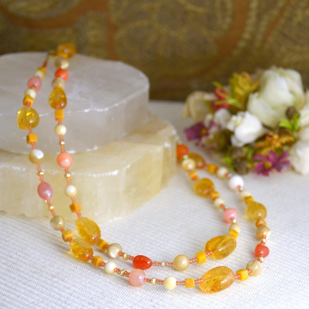 【期間限定ポイント10倍】イエロージェード 淡水パール オレンジ ボツワナ シトリン オレンジカルセドニ－ ネックレス