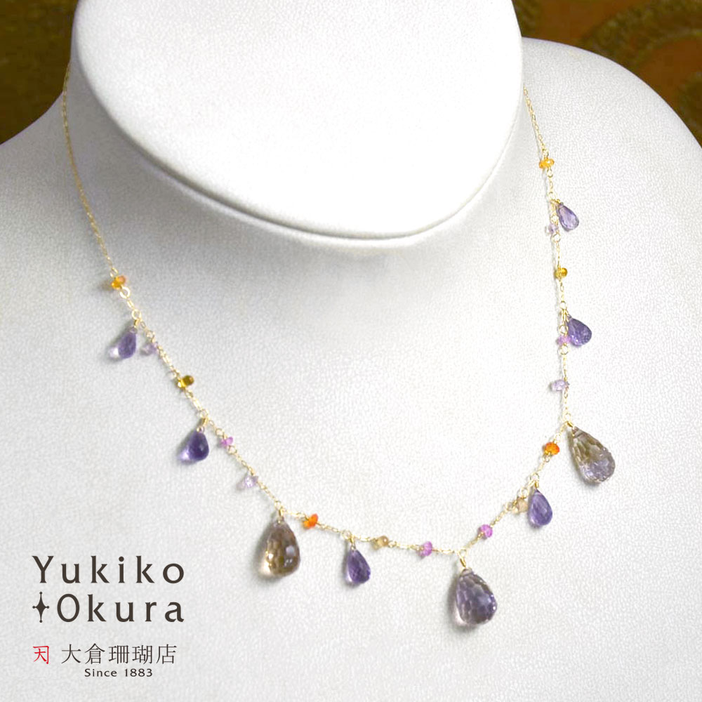 K18 アメトリン アメシスト フリンジネックレス