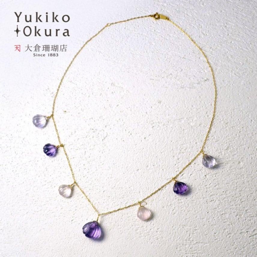 K18 アメシスト ローズクォーツ 帆立 ネックレス