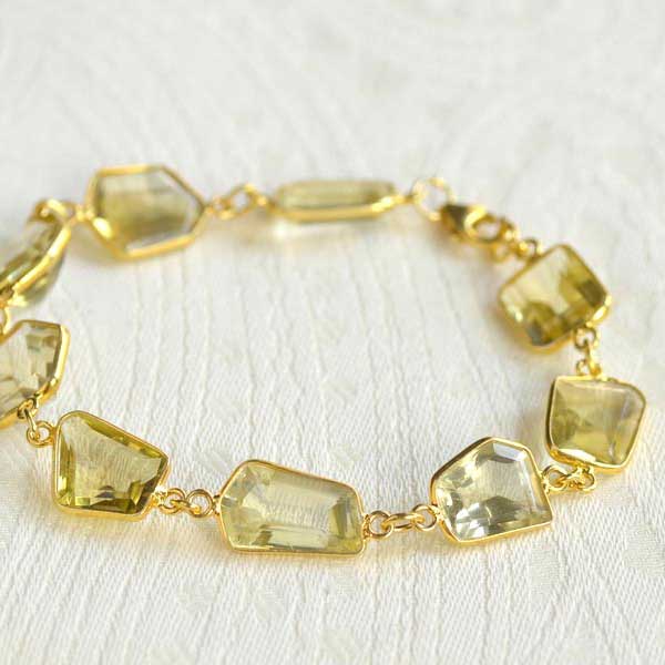 シルバー925(ゴールド仕上げ)レモンクォーツ ブレスレット