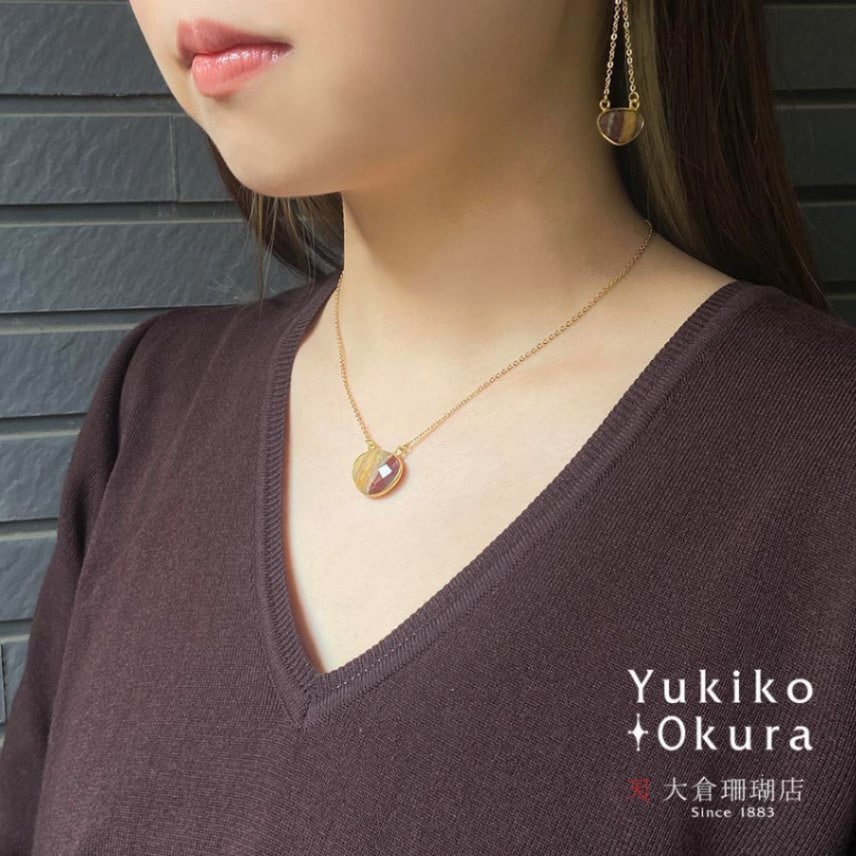 ジャスパー ハートカット 両づり ペンダントネックレス