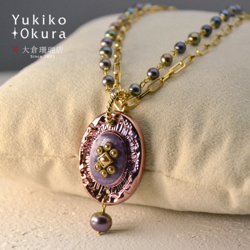 インドパーツ ピーコック淡水ネックレス ジュエリーポーチ付