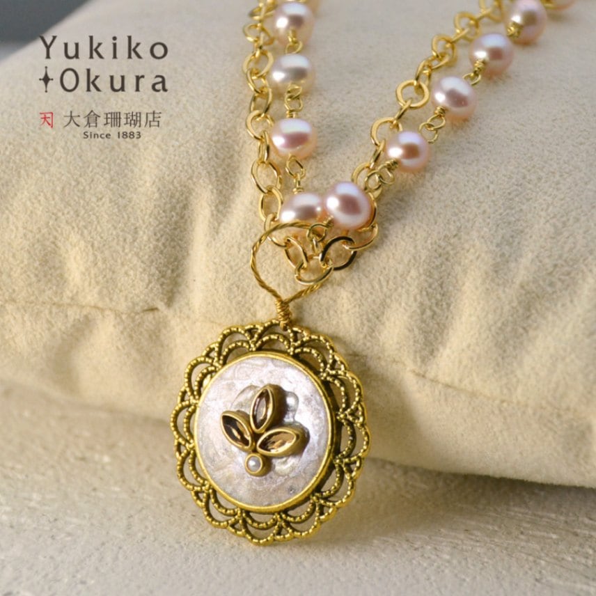 インドパーツ ピンク淡水ネックレス ジュエリーポーチ付